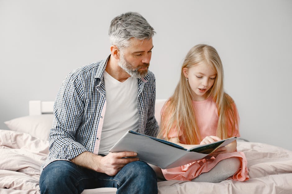 parent child reading learning together indoor