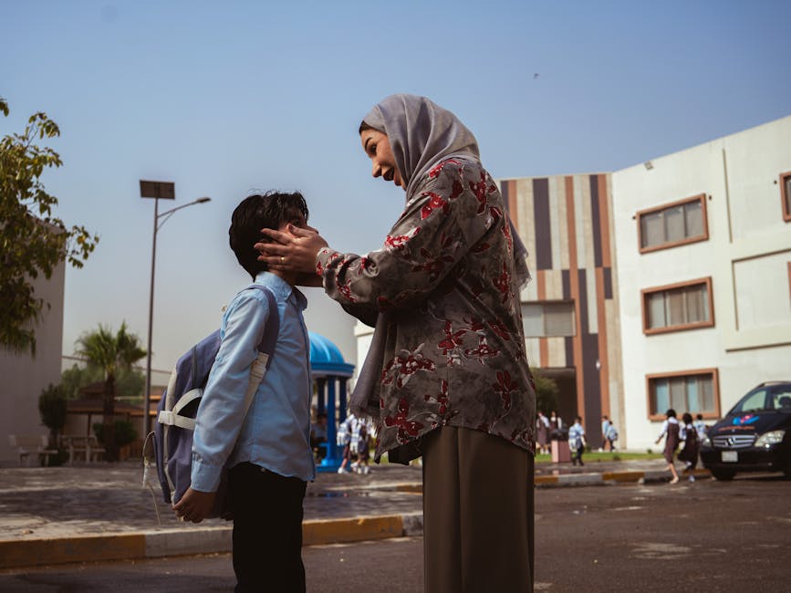 child separation anxiety mother hug morning school