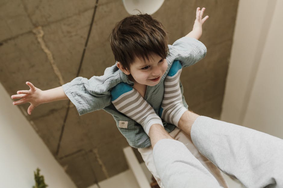 child playing pretend goodbye game parent home