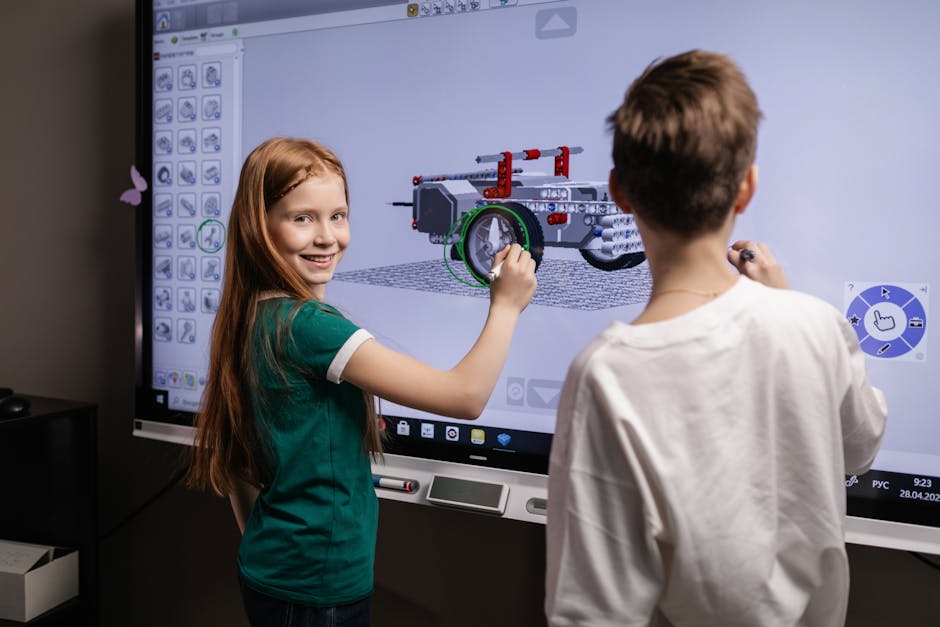 STEM education classroom, children coding robots