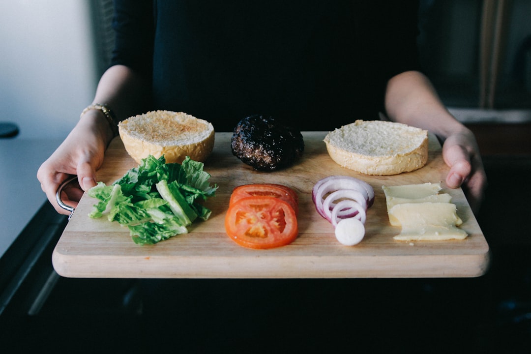 homemade burger beef patty raw, gourmet burger ingredients flat lay