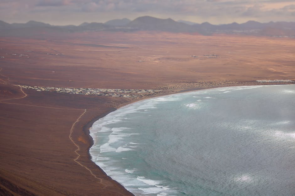 Cape Verde Sal island beach aerial view, Cabo Verde volcanic landscape