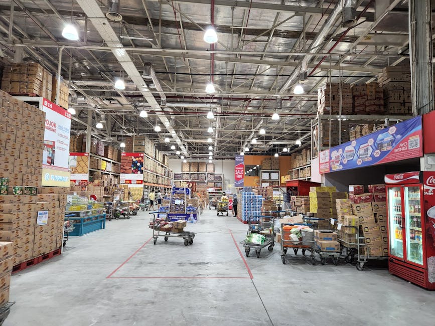 Costco warehouse interior, shopping cart bulk items
