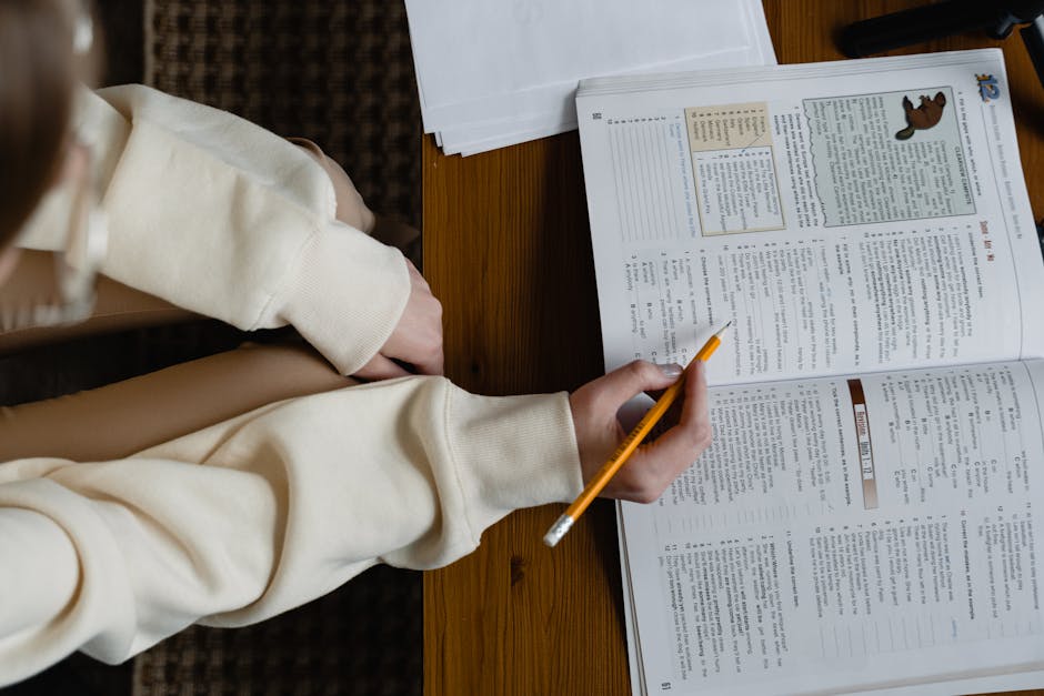 korean high school students studying, textbook desk lamp